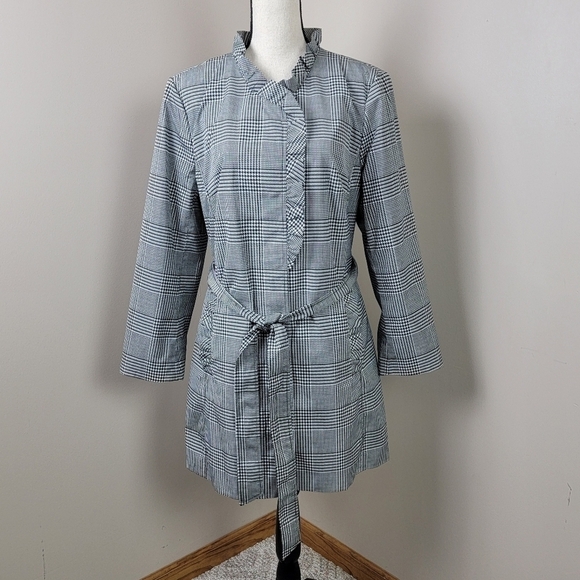 Talbots Petites Glen Houndstooth Plaid Water Resistant Trench/Rain Coat Sz 16P - Picture 2 of 13
